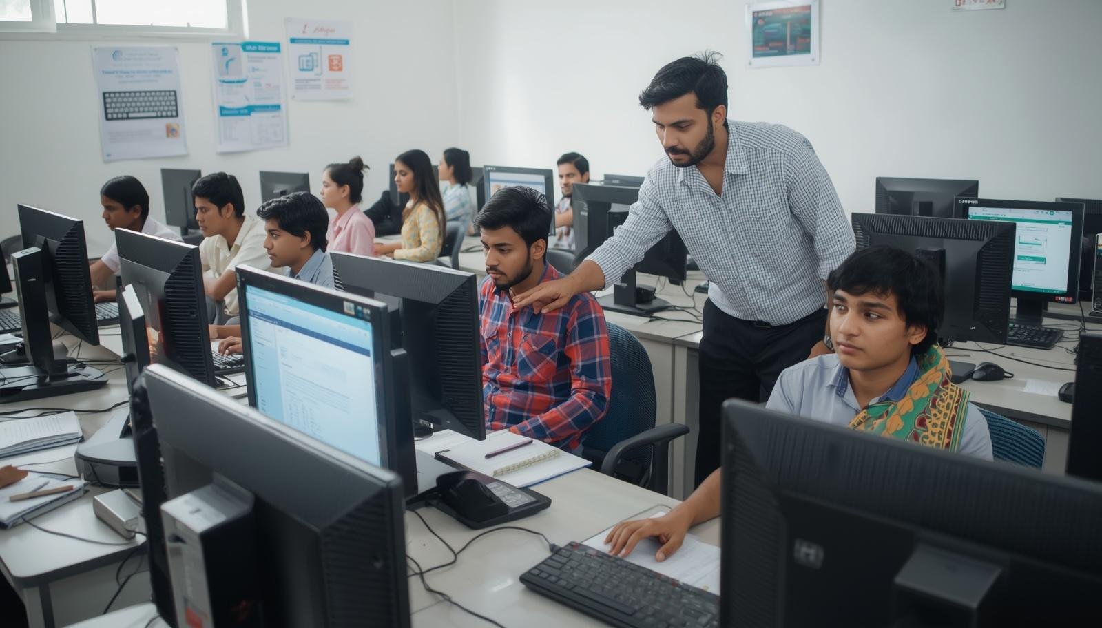 Young learners practicing office tasks